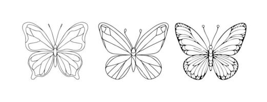 Hand-drawn Easter doodles of a butterflies with symmetric wings and simple pattern, perfect line art for coloring page vector