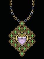 Jewelry design vintage art set with green sapphire and amethyst sketch by hand drawing. vector