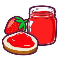 strawberry jam in jar with bread cartoon sticker vector