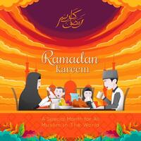 Islamic background with the theme of eating together during Ramadan vector