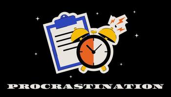 Trendy funny banner on the topic of work, deadline and procrastination. Retro illustration vector