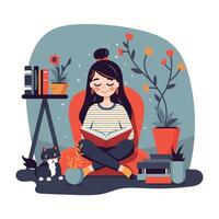 Reading girl illustration vector