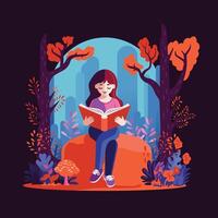 Reading girl illustration vector