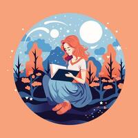 Reading girl illustration vector