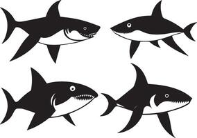 a set of black and white shark silhouette vector