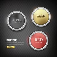 Button set circle modern color gold silver and red 2 EPS 10 vector