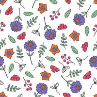 Seamless pattern with flowers and leaves. Stock image on a white background. Summer floral print. Creative texture for fabric, paper. vector