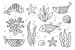 Drawing of Various Sea Animals on Paper vector