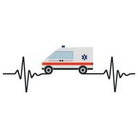 Illustration of an ambulance with a pulse vector