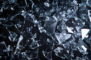 Shattered Glass Wall Against Black Background photo