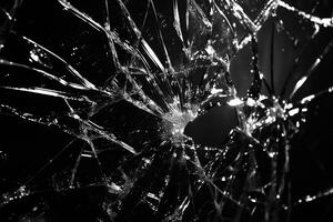 Shattered Glass Window Against Black Background photo