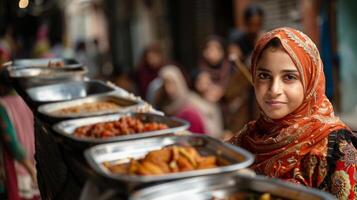 A community volunteer distributing meals to families in need on Eid al-Adha photo