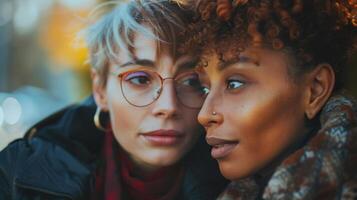 A transgender youth participating in a mentorship program with an older role model photo