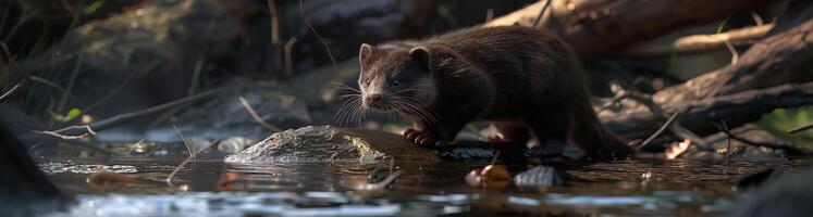 The American mink near the river, wildlife animal photography photo