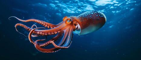 A red giant squid under the ocean, animal photography, wildlife photo