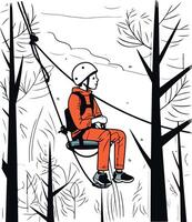 Rope park. Climbing in the forest. vector