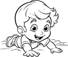 Cute Baby Boy - Black and White Cartoon Illustration. vector