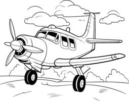 Airplane on the runway. Coloring book for children. vector