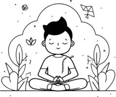 illustration of a man meditating in the lotus position. vector