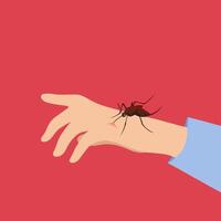 Mosquito bites a person hand flat design vector