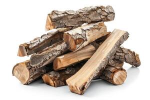 Pile of Chopped Wood Logs Isolated on White Background photo