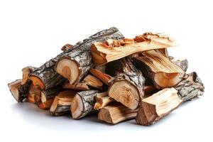 Stack of Firewood Isolated on White Background photo