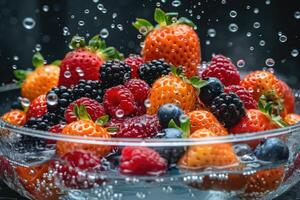 A fresh fruits or vegetables with water droplets creating a splash advertising food photography photo