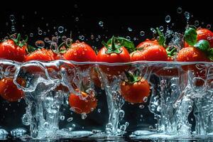 A fresh fruits or vegetables with water droplets creating a splash advertising food photography photo