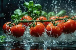 A fresh fruits or vegetables with water droplets creating a splash advertising food photography photo