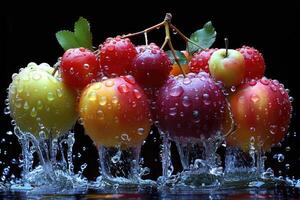 A fresh fruits or vegetables with water droplets creating a splash advertising food photography photo