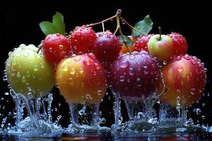 un Fresco frutas o vegetales con agua gotas creando un chapoteo publicidad comida fotografía foto