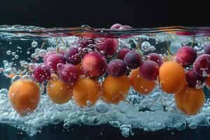 A fresh fruits or vegetables with water droplets creating a splash advertising food photography photo