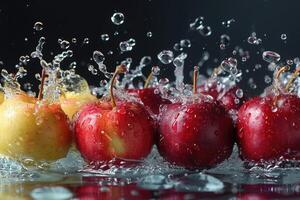 un Fresco frutas o vegetales con agua gotas creando un chapoteo publicidad comida fotografía foto