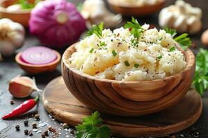 Colcannon es un tradicional irlandesa plato de machacado patatas con repollo comida profesional publicidad comida fotografía foto