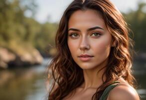 un retrato de impresionantemente espléndido, exótico, hermosa mujer. foto