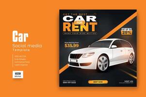 Set of editable square banner template. Car rental banner. Usable for social media, story and web internet ads. vector