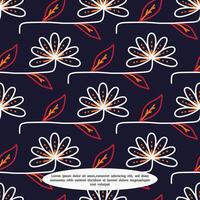 seamless pattern with flowers, line texture on blue background vector