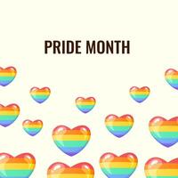 Pride month LGBTQ community poster, social media post template with rainbow hearts vector