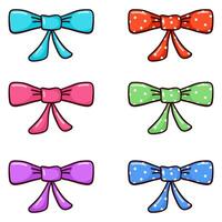 Cartoon hand drawn doodle color bow set vector