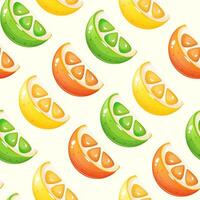 Seamless citrus slice pattern. Print, background with peace of lime, lemon, orange vector