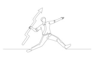 Continuous one line drawing of businessman throwing arrow into sky, business growth or sales increase concept, single line art. vector