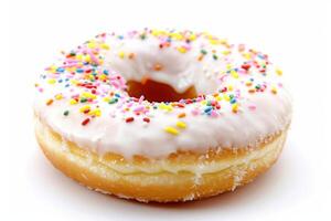 Sugary Frosted Donut Coated with Frosting Isolated on White Background photo