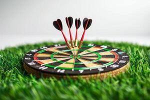Dart Board on Grass Isolated on White Background photo