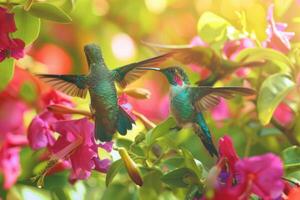 Hummingbirds Feeding in Color photo