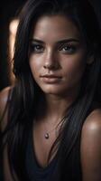 Portrait of a young girl with dark skin and long dark hair photo