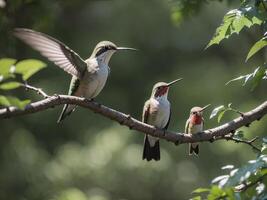 colibríes sentado en el árbol rama en el bosque foto