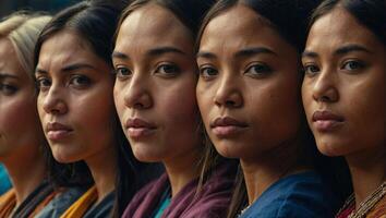 Women from hispanic nationality grouped side by side representation of International Womens Day photo