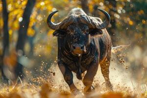 Angry buffalo in african savannah photo