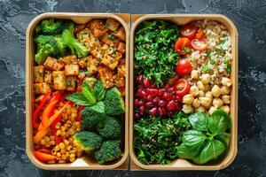 Healthy lunch in boxes. Zero waste concept. photo