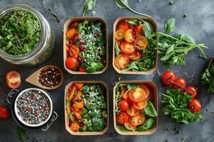 Healthy lunch in boxes. Zero waste concept. photo